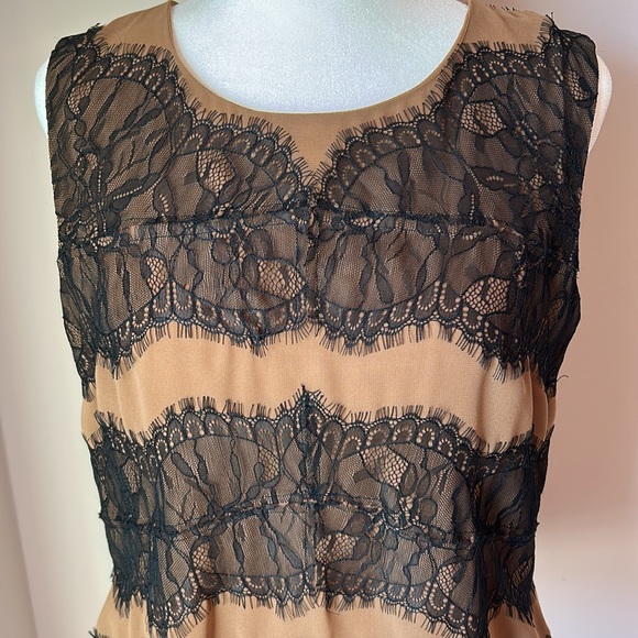 Talbots Elegant Sleeveless Cami Tank Top Black Lace Overlay Appliqué size 8 - Picture 2 of 6